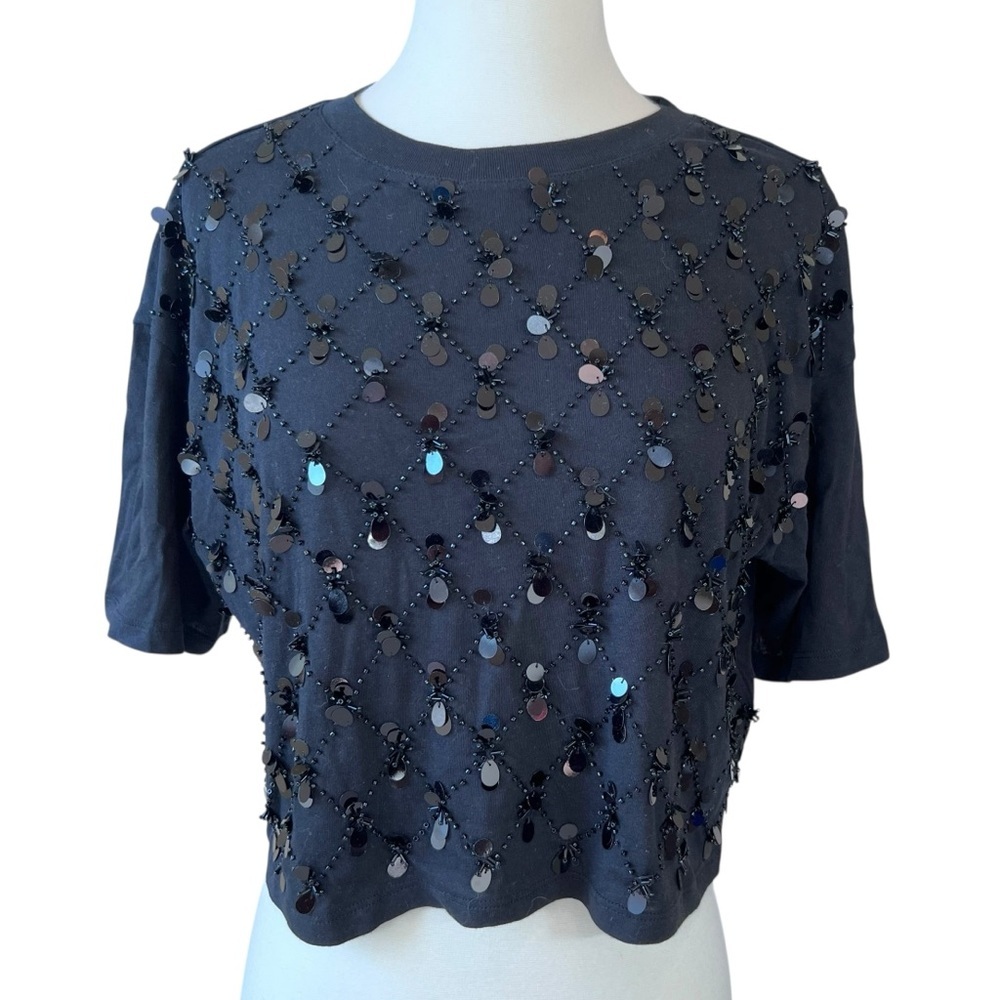 J.Crew Broken-in Jersey
Cropped T-Shirt With Patterned Sequins In Black NWT